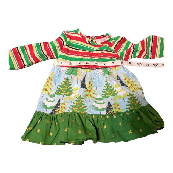 RicRac & Ruffles Kids Dress #F7-9500 Holiday Size 3-6M Girl Red & Green Trees - Picture 7 of 14